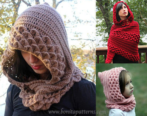 Trio Crocodile Stitch Hood & Hooded Cape - Bonita Patterns