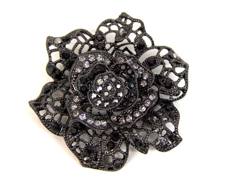 Large Black Rose Gemstone Brooch - Bonita Patterns