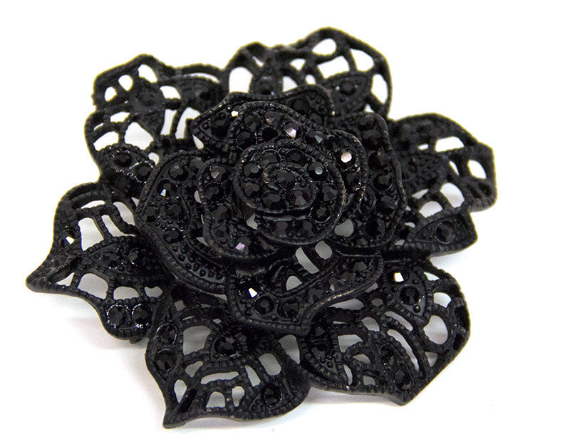 Large Black Rose Gemstone Brooch - Bonita Patterns