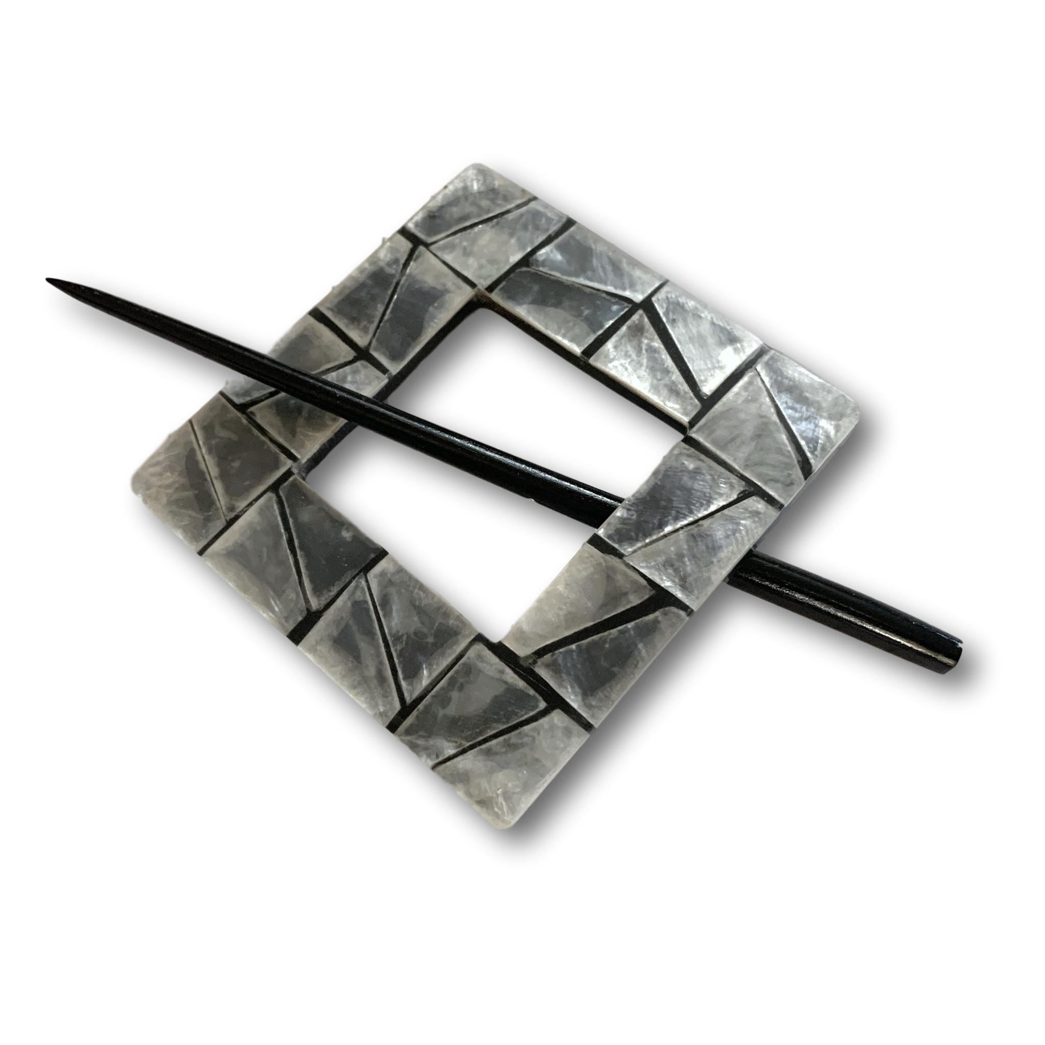 Hand Made Grey Mosaic Shawl Pin Set - Bonita Patterns